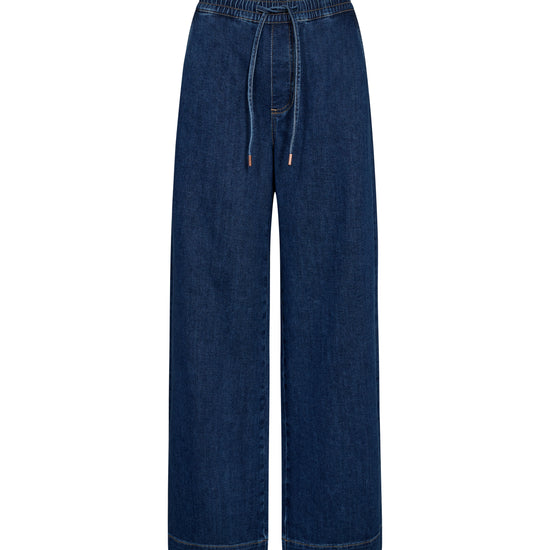 wide leg super soft dark blue jeans with drawstring waist
