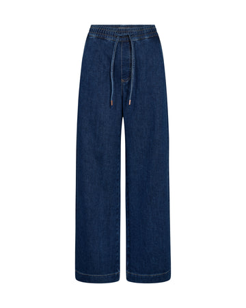 wide leg super soft dark blue jeans with drawstring waist