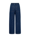 wide leg super soft dark blue jeans with drawstring waist rear view