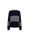 v neck navy and grey striped jumper with contrasting white collar from mos mosh rear view