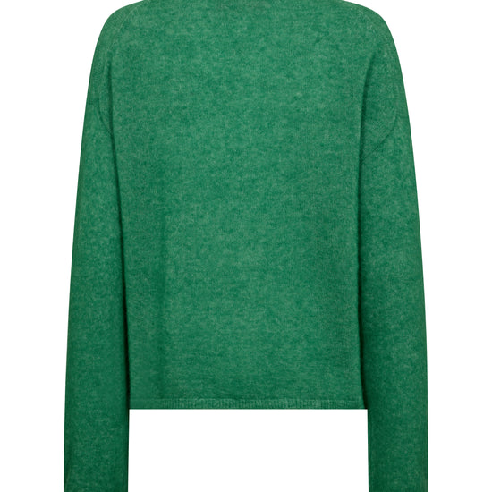 Green round neck sweater on a white background