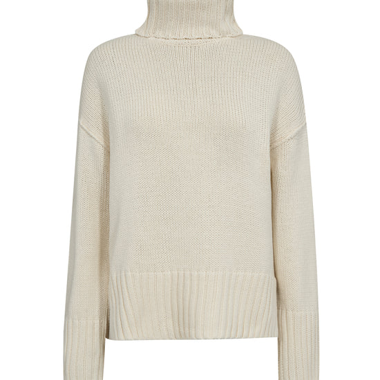 ecru knitted rollneck with deep ribbed hem, cuffs and hem