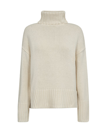 ecru knitted rollneck with deep ribbed hem, cuffs and hem