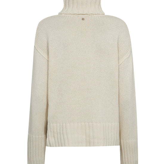 ecru knitted rollneck with deep ribbed hem, cuffs and hem rear view