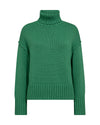green knitted cotton rollneck with deep ribbed hem, cuffs and neck