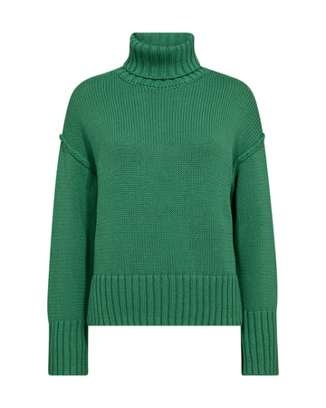 green knitted cotton rollneck with deep ribbed hem, cuffs and neck