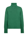 green knitted cotton rollneck with deep ribbed hem, cuffs and neck rear view