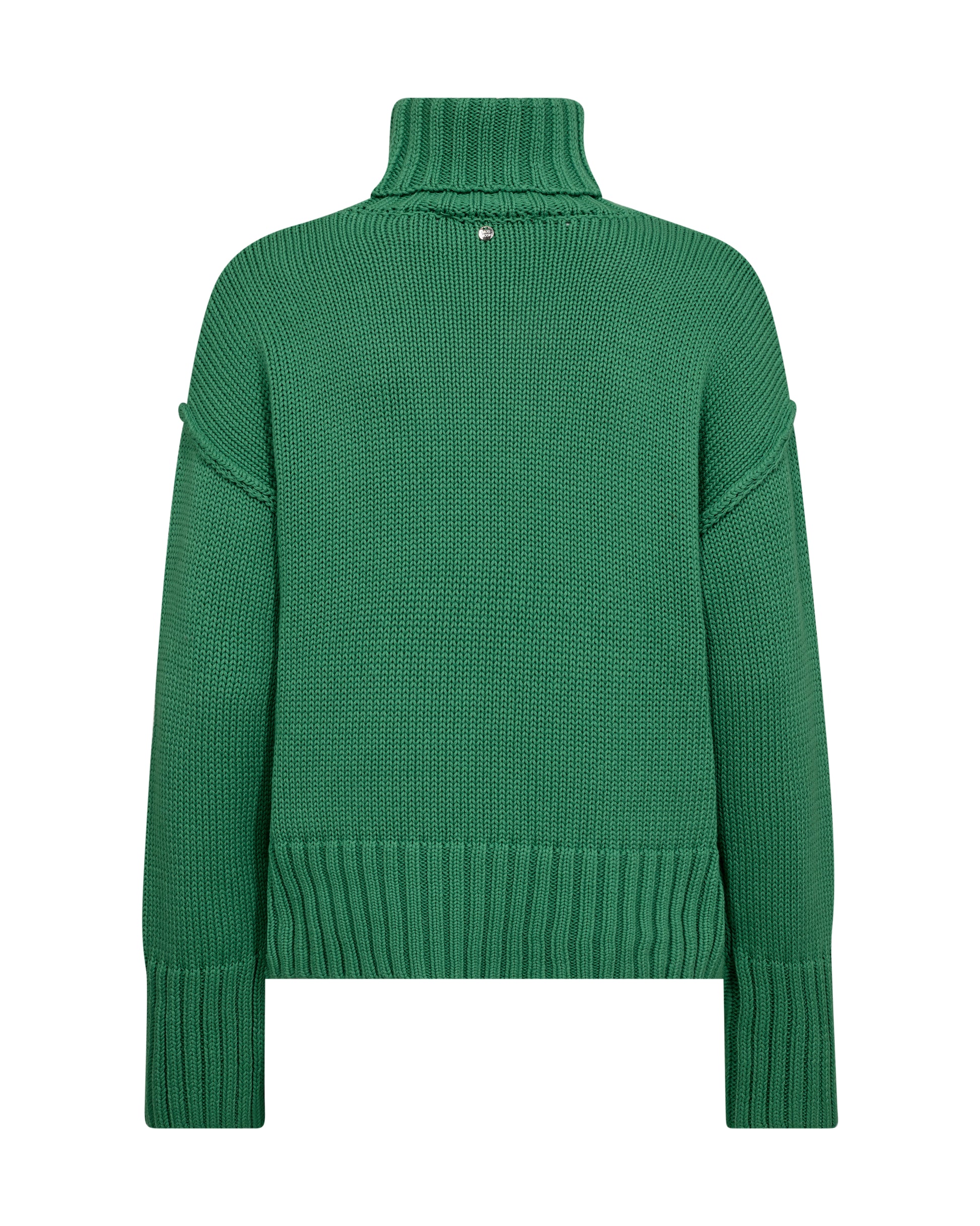 green knitted cotton rollneck with deep ribbed hem, cuffs and neck rear view