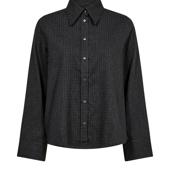 Black checkered shirt on a white background