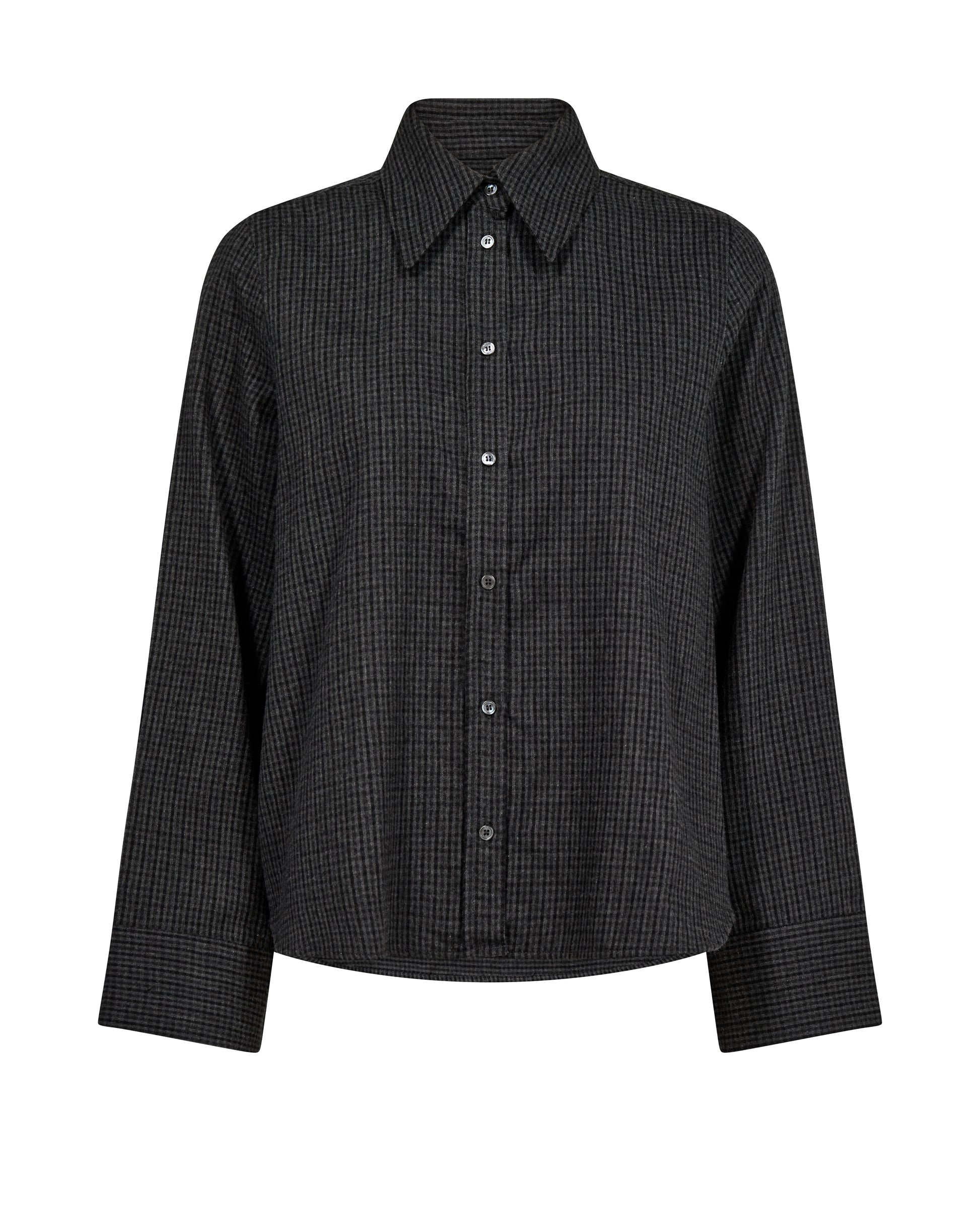 Black checkered shirt on a white background