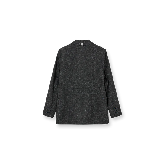 grey melange blazer with front pockets, notch lapel and 2 buttons from heyanno rear view