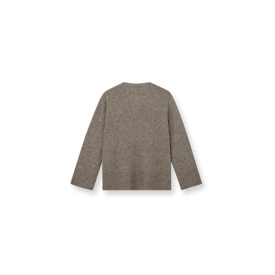 v neck cross over neck grey melange wool mix jumper with relaxed fit from heyanno rear view