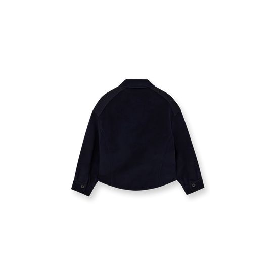 navy blue jack with collar, large buttons and oversized fit from heyanno rear view
