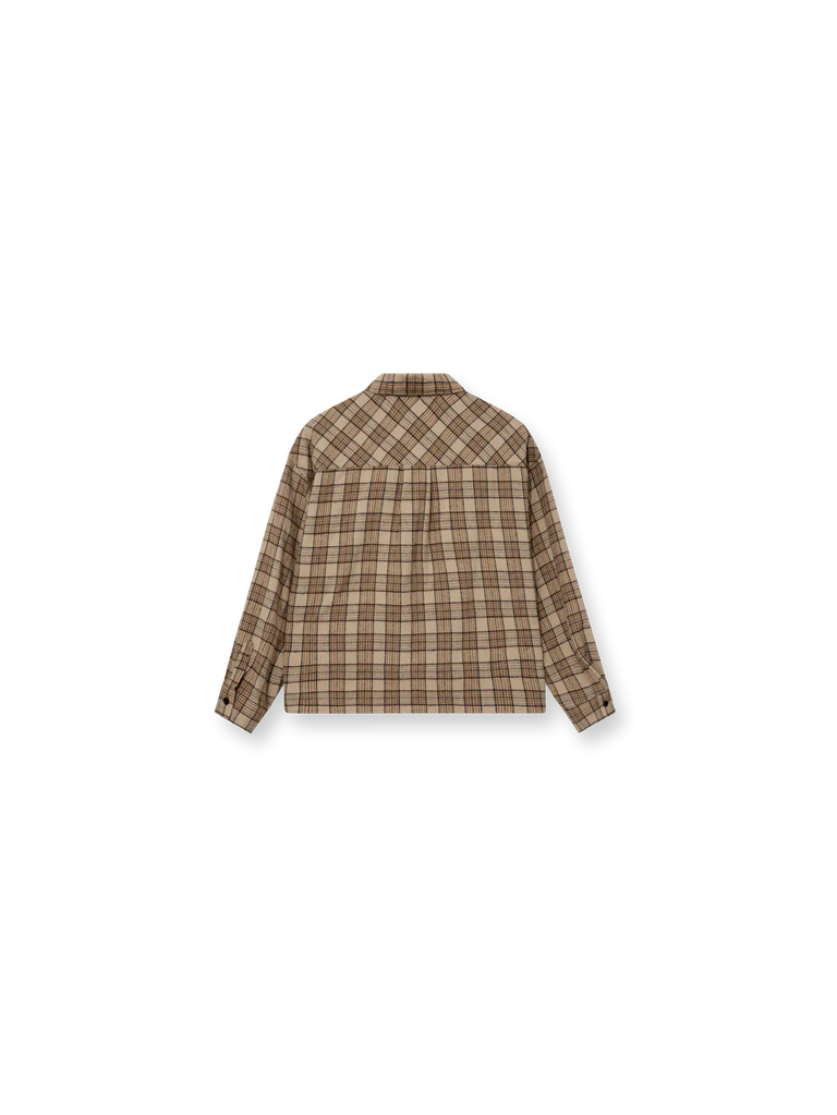 brown/beige checked shirt with chest pocket and black buttons from heyanno rear view