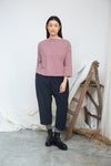 burgundy stripe top with boat neck and long sleeves 