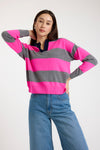 grey and pink striped cashmere rugby style jumper 