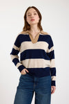 navy and beige striped cashmere rugby style jumper 