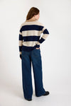 navy and beige striped cashmere rugby style jumper  rear view