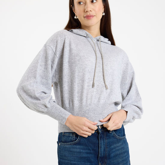 grey hoodie with rhinestone drawstrings