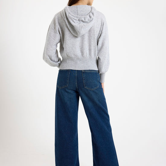 grey hoodie with rhinestone drawstrings rear view