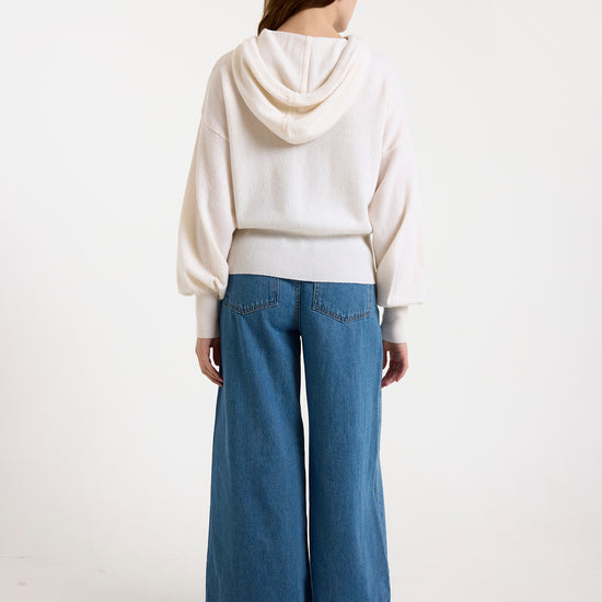 white hoodie with rhinestone drawstrings rear view 