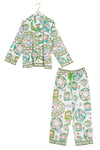 Floral pajama set with shirt and pants on a white background