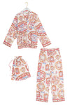 Floral pajama set with matching hat on a white background