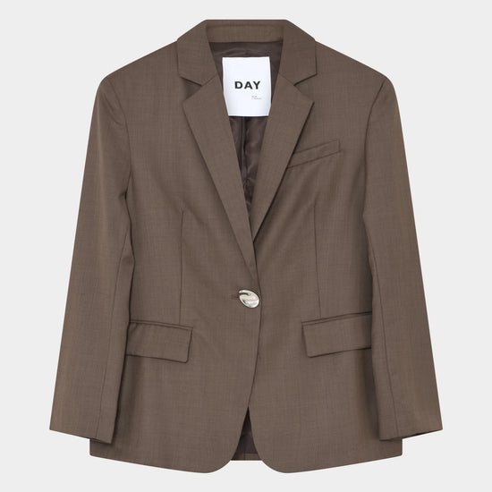 brown melange single breasted blazer with single statement button and notch lapels