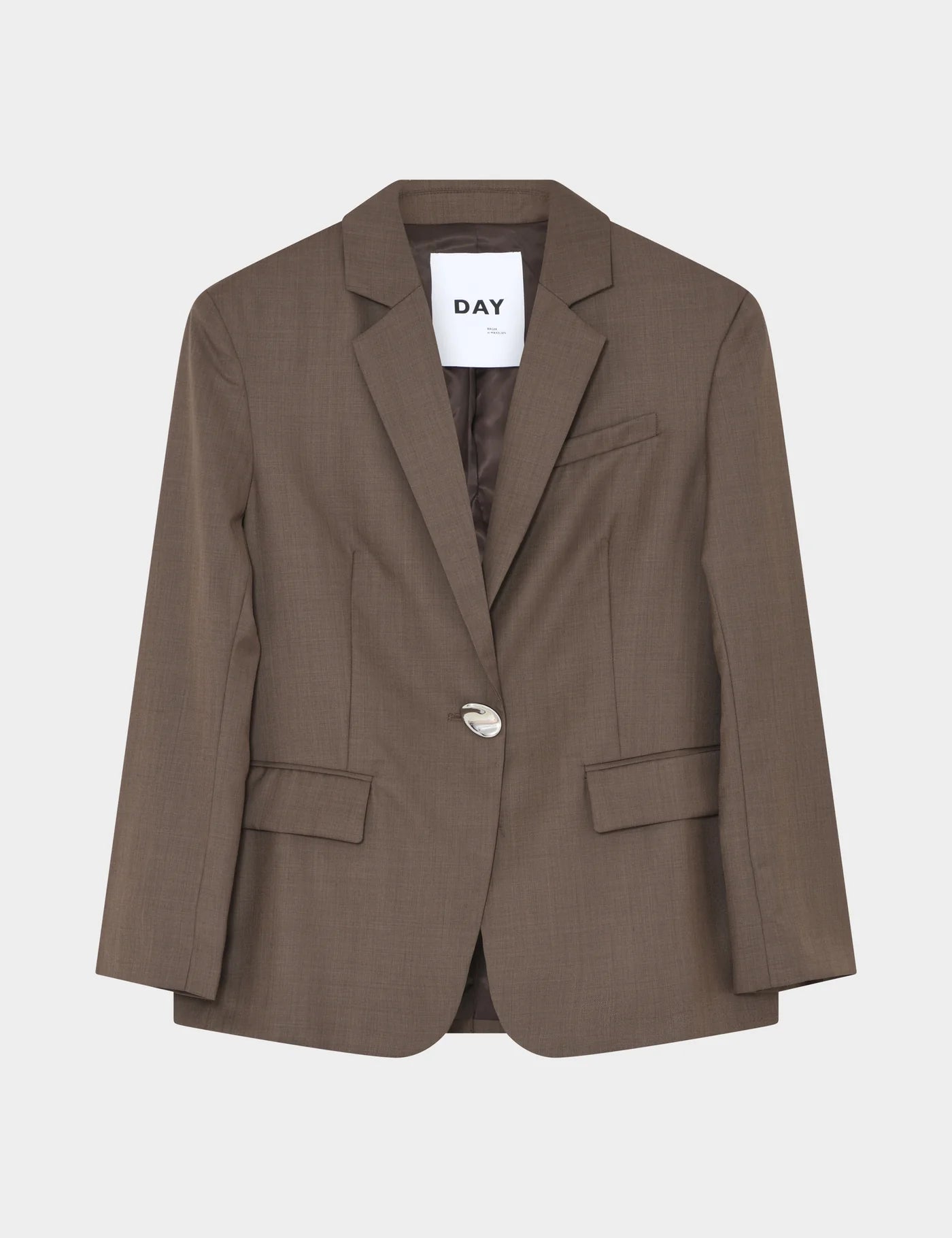 brown melange single breasted blazer with single statement button and notch lapels