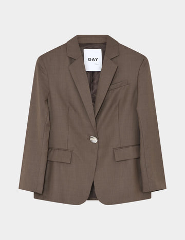 brown melange single breasted blazer with single statement button and notch lapels