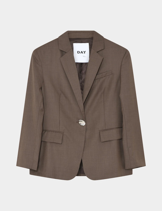 brown melange single breasted blazer with single statement button and notch lapels