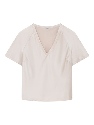 Powder pink top with a V-neck 