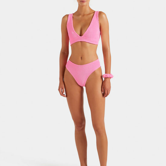 Model shot of hot pink one size bikini from HunzaG