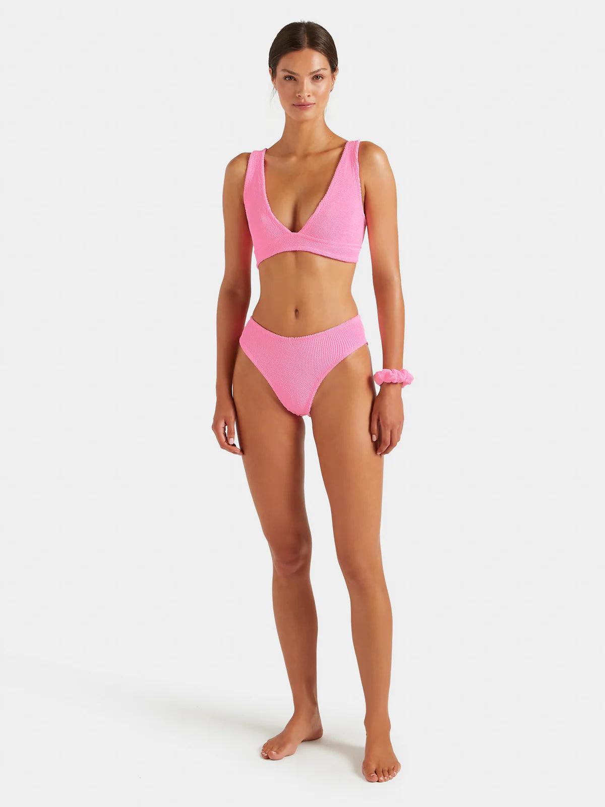 Model shot of hot pink one size bikini from HunzaG