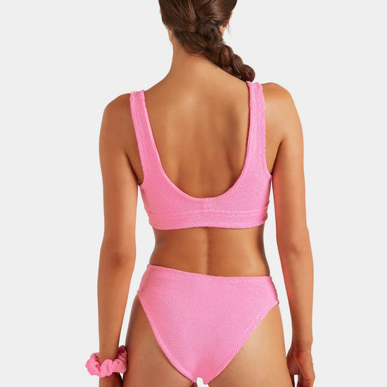Rear view of hot pink one size bikini from HunzaG