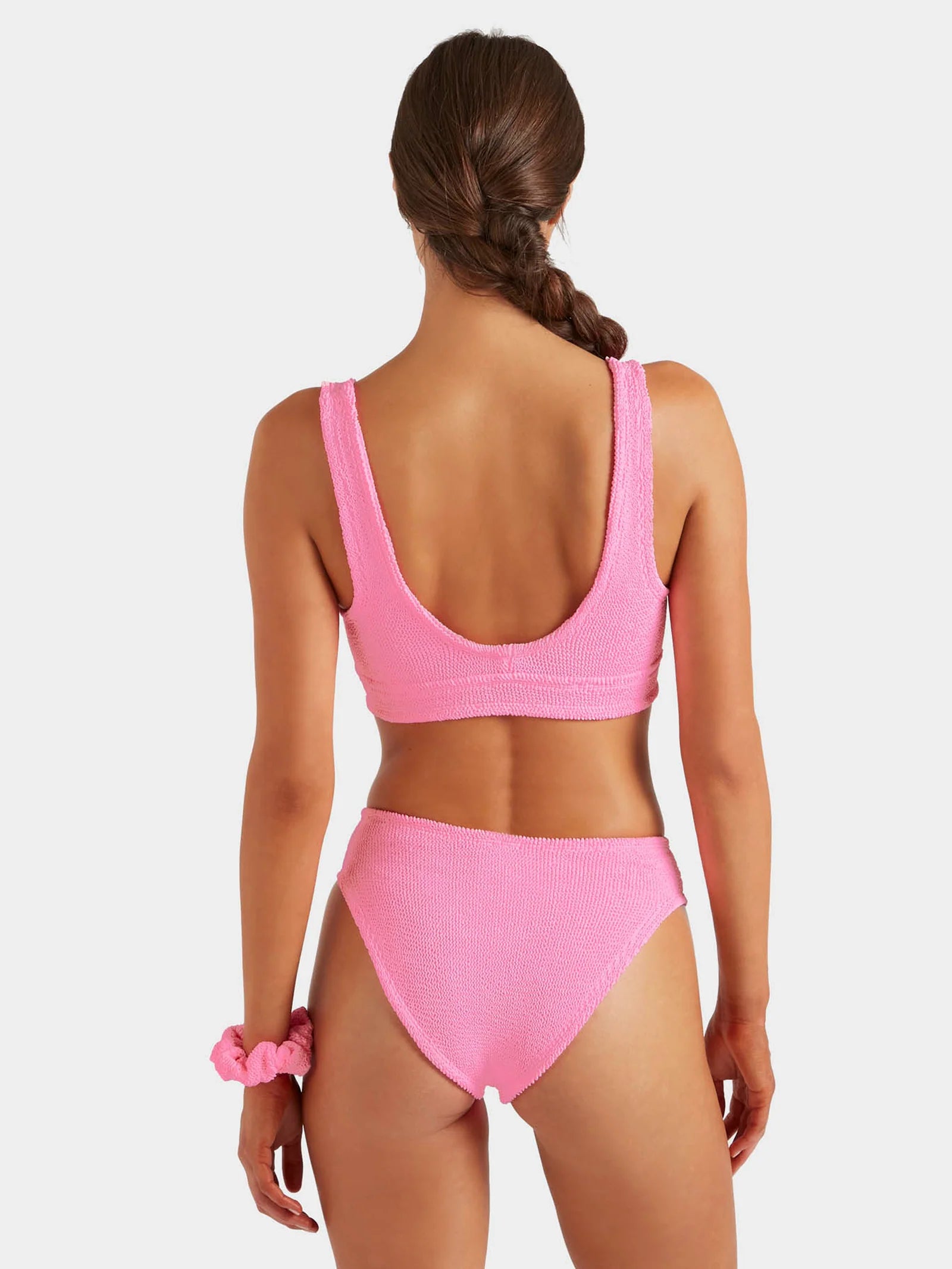 Rear view of hot pink one size bikini from HunzaG