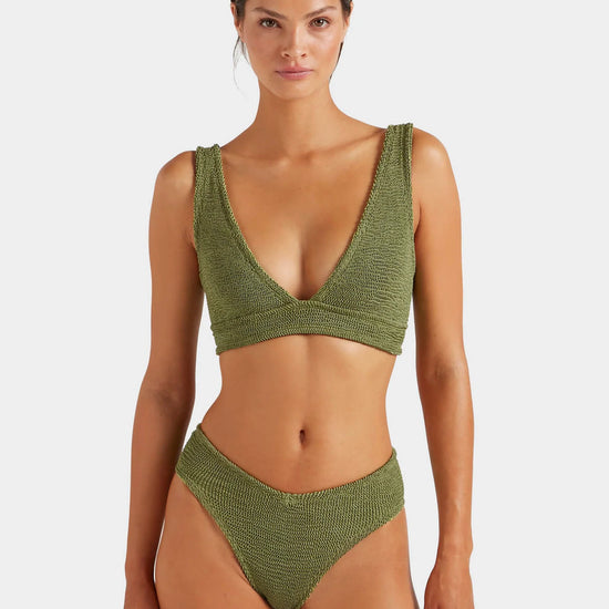 Model shot of one size green bikini from HunzaG