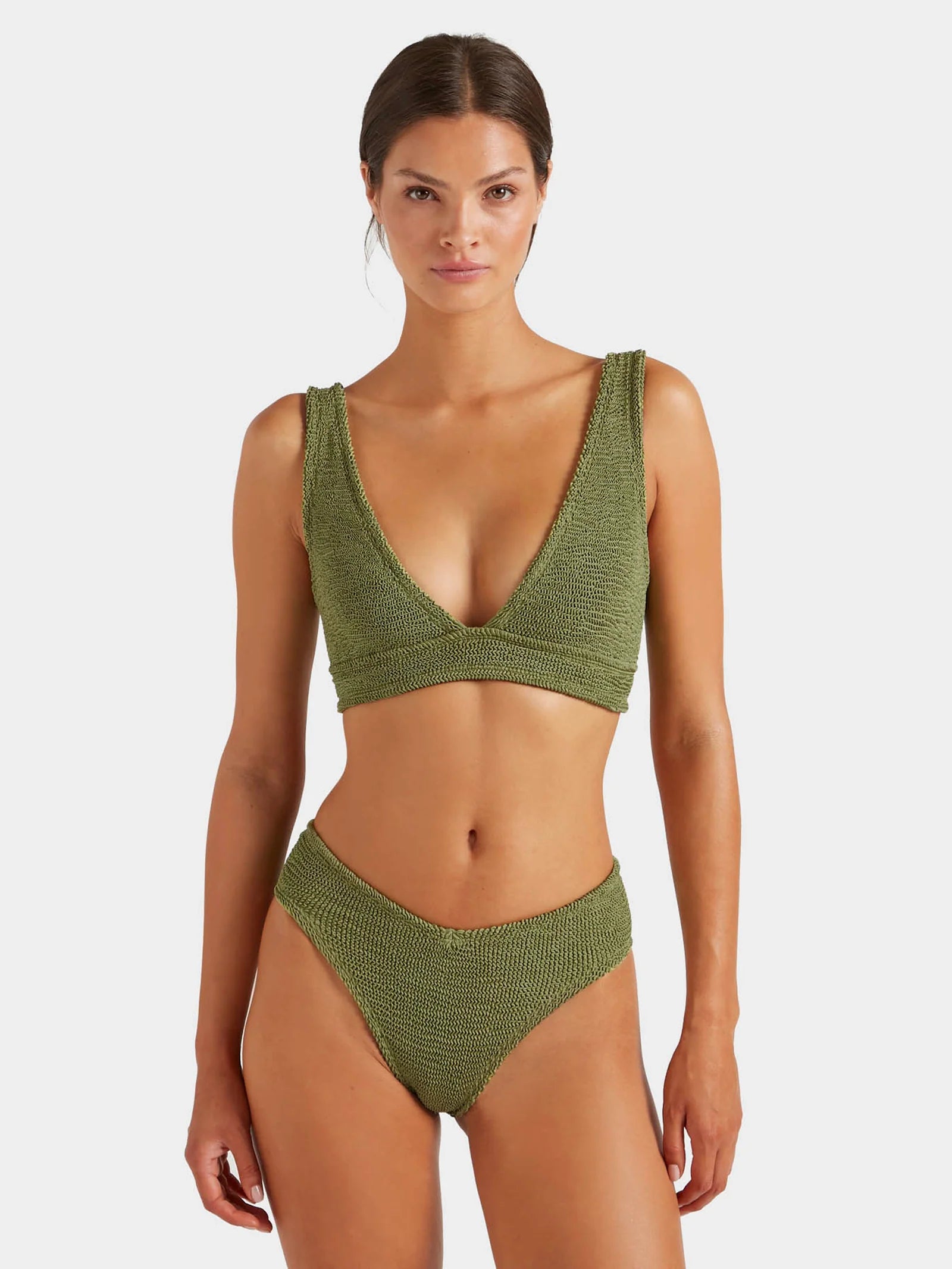 Model shot of one size green bikini from HunzaG