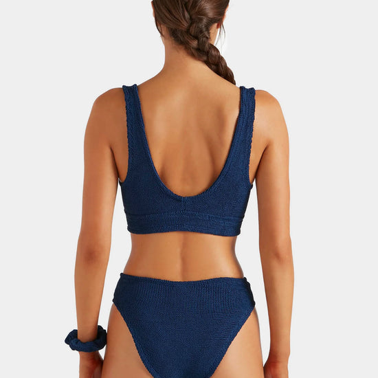 Rear view of navy one size bikini from HunzaG