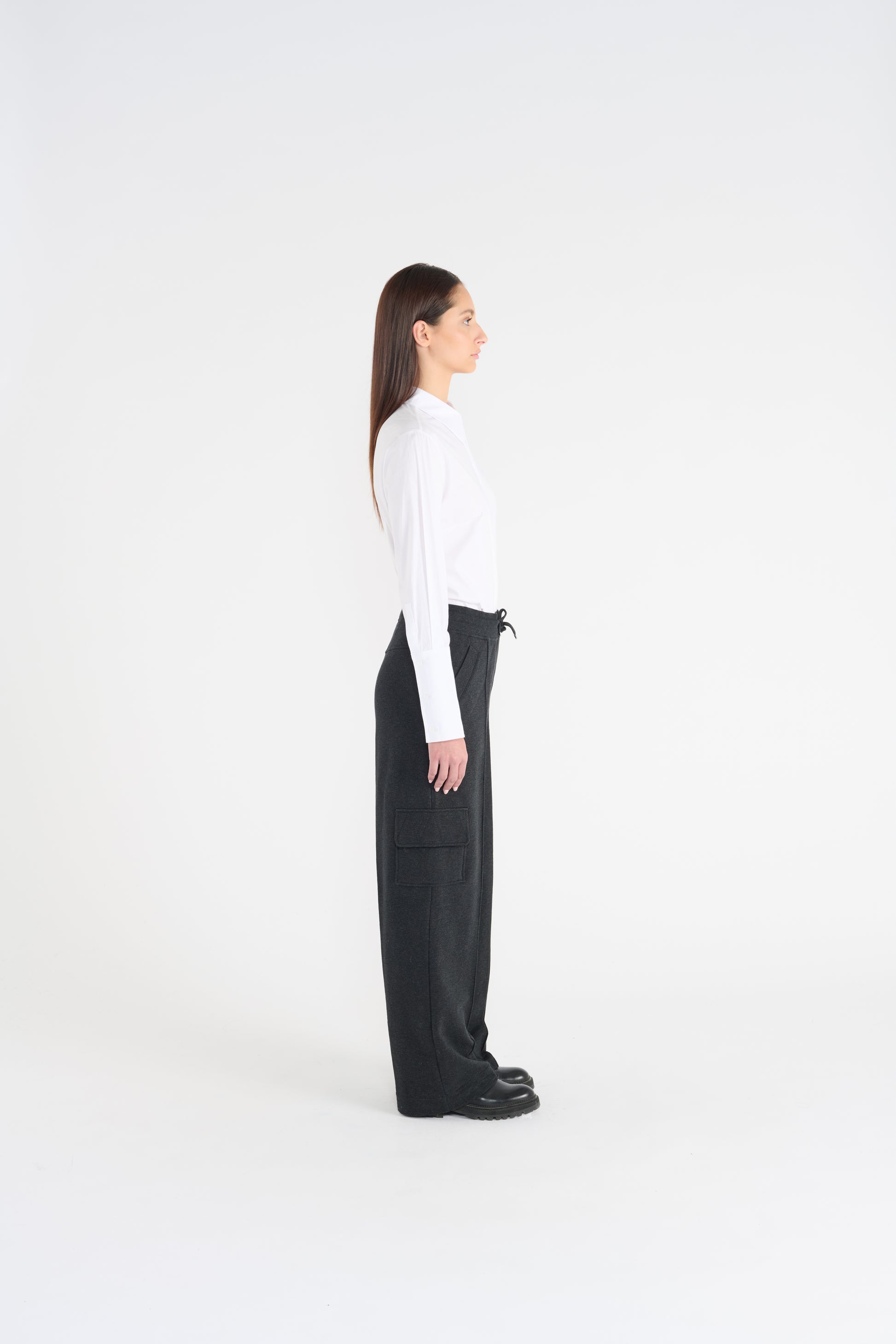 white shirt with point collar and extra deep cuff and concealed placket 