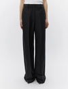 wide leg black suit trousers with belt loops model shot