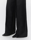 wide leg black suit trousers with belt loops close up