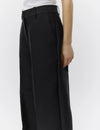 wide leg black suit trousers with belt loops close up