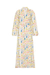 Linen maxi shirt dress with long sleeves and removable belt in Verano print