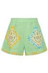high rise wide leg green shorts with shell print on top from palm noosa