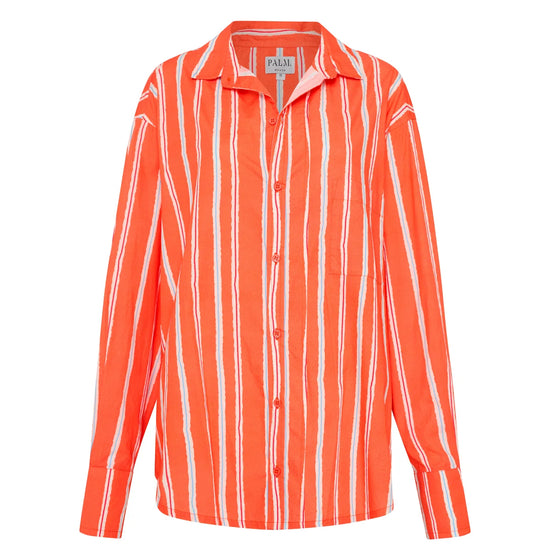 Oversize orange cotton poplin shirt with long sleeves