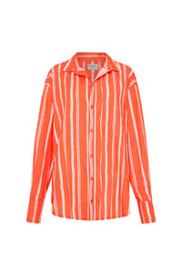 Oversize orange cotton poplin shirt with long sleeves