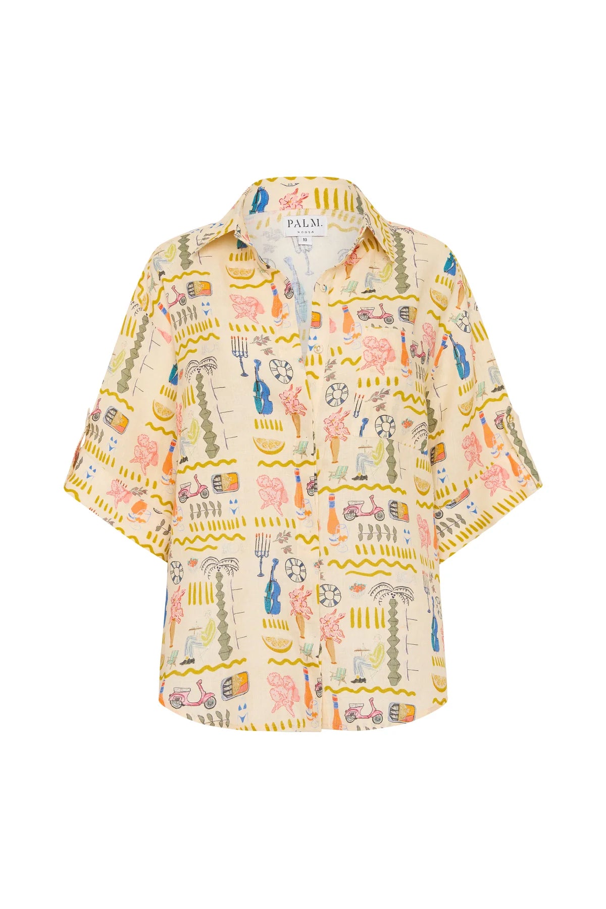 Printed linen shirt with short sleeves and a classic collar in a summer print