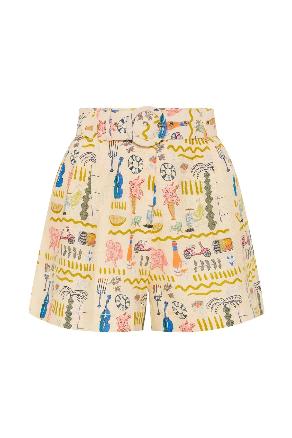 Printed linen shorts with a removable matching belt