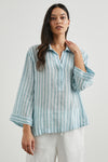 Stripe shirt with a half placket and 3/4 length sleeve and a classic collar